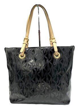 Michael Kors Black MK Logo Tote Bag PVC Leather Shoulder Purse Large